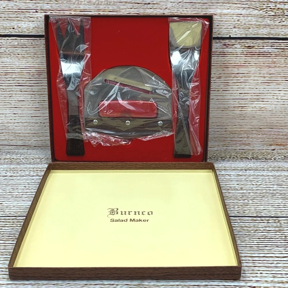 Burnco Salad Maker Cutter Server Utensil Set in Box‎ Kitchenware Unused Vintage